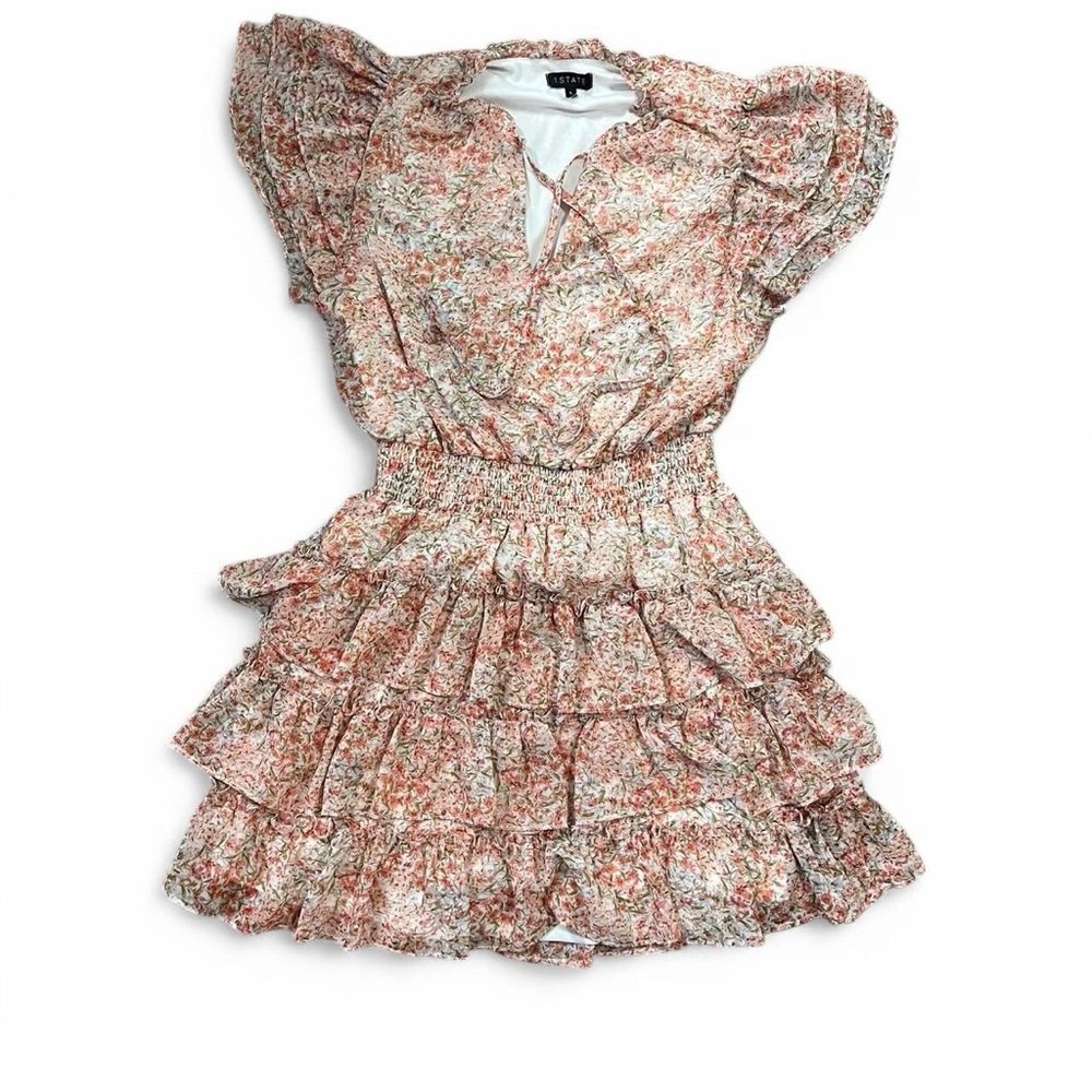 1. State Floral Ruffle Dress - Pink and Cream